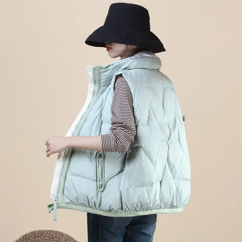 

Sleeveless Down Waistcoat Parkas Autumn Winter Women Warm Light Thin White Duck Down Vest Coat Female Short Puffer Tank Jacket