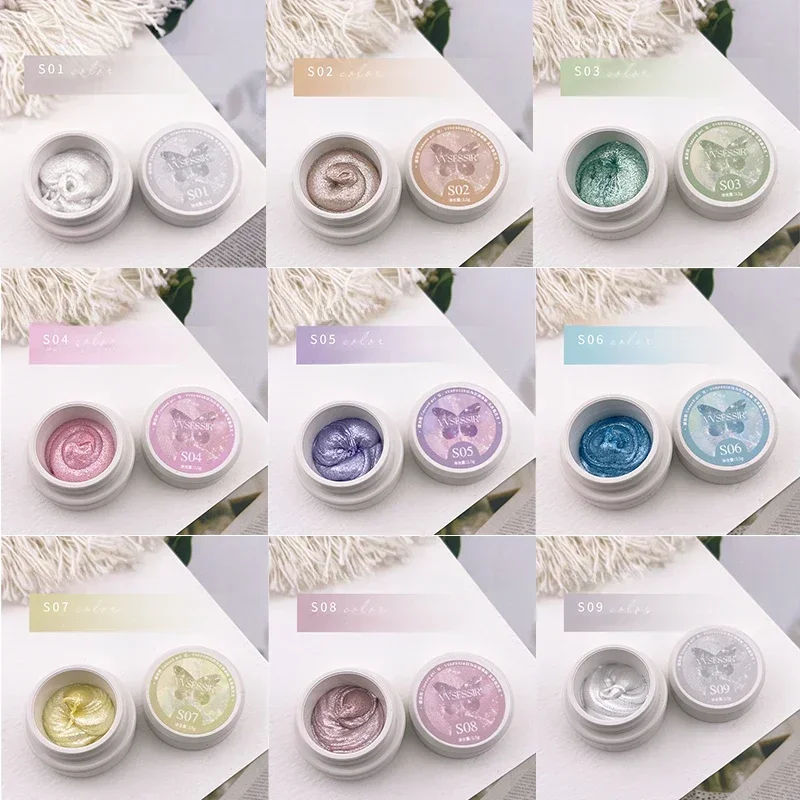 9 ألوان مسمار الفن أورورا الجنية مسحوق كريم الربيع الصيف لتصميم مانيكير المهنية زينة الصباغ مسمار الملمس هلام