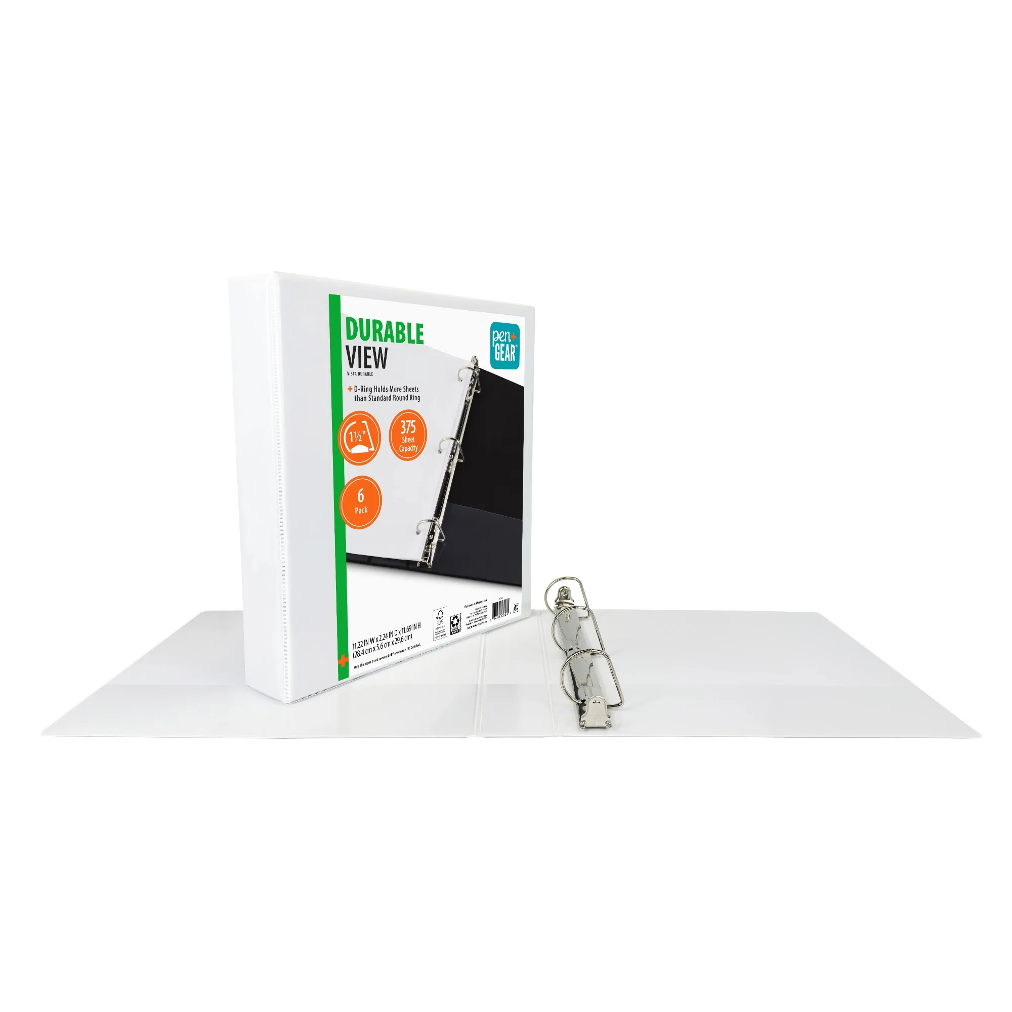 1.5インチリング付き、傾斜Dリング、ホワイト、6個パック