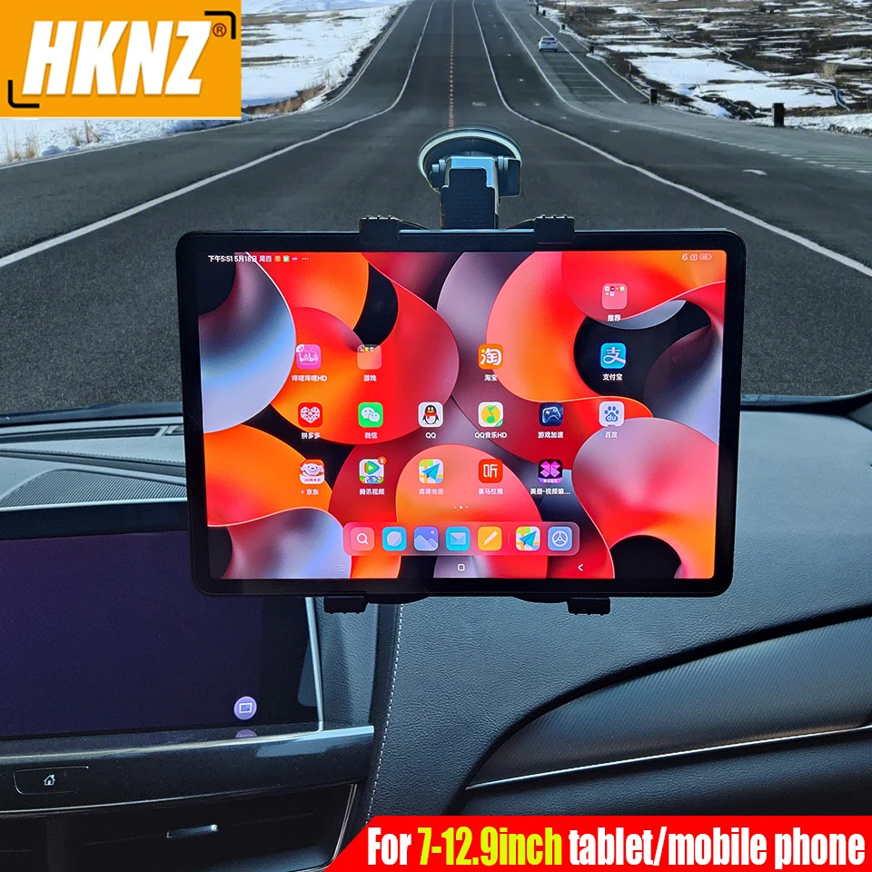 HKNZ Tablet Car Holder Stand For iPad Air 1 2 Mini 2 3 4 Pro 9.7 10.5 Universal Windshield Mount For 7 to 12.9 Inch Samsung Tab