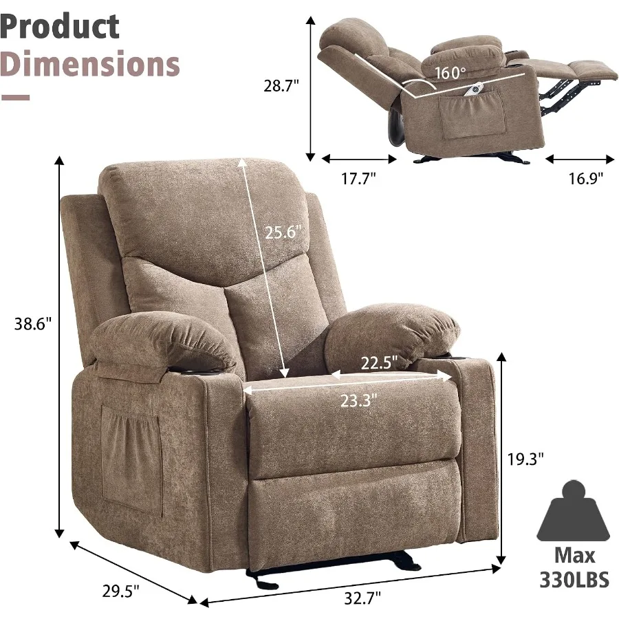 Massage Rocker Recliner Chair for Adults: Ergonomic Design, Premium PU Leather, Charcoal Gray, 5-Zone Massage Zero-Gravity Recl