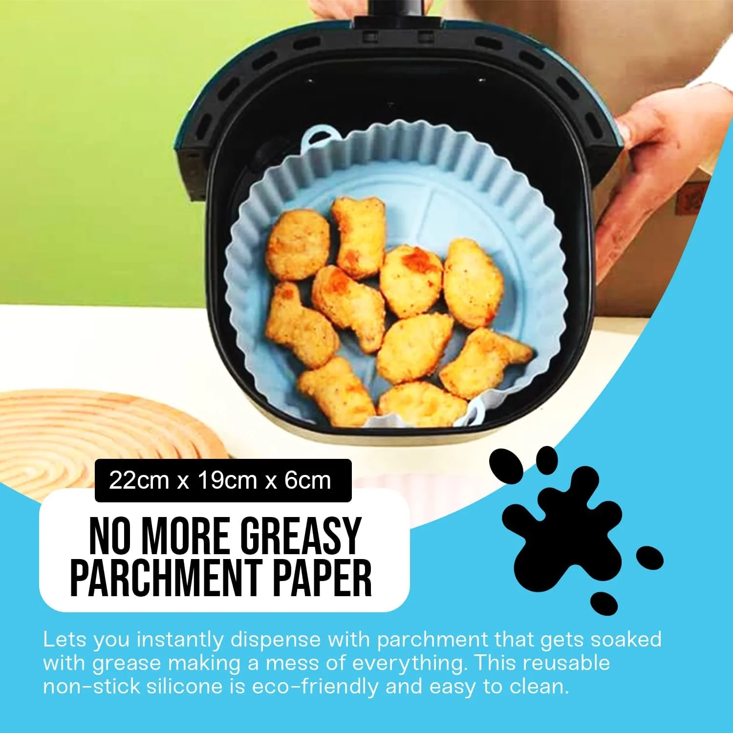 Pack of 2, 8 Inch Silicone Air Fryer Liners, Upto 450° Heat Resistant with Handles for Easy Carry, Reusable Silicone Air Fryer