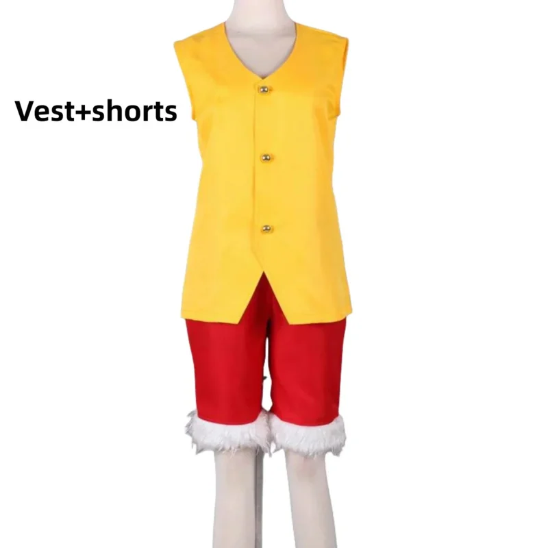 Disfraz de Anime Monkey D. Luffy, sombrero de paja para niño, dos años, chaleco amarillo, abrigo, pantalones cortos, uniforme para hombre y mujer, Maleta de Halloween; 6,r'