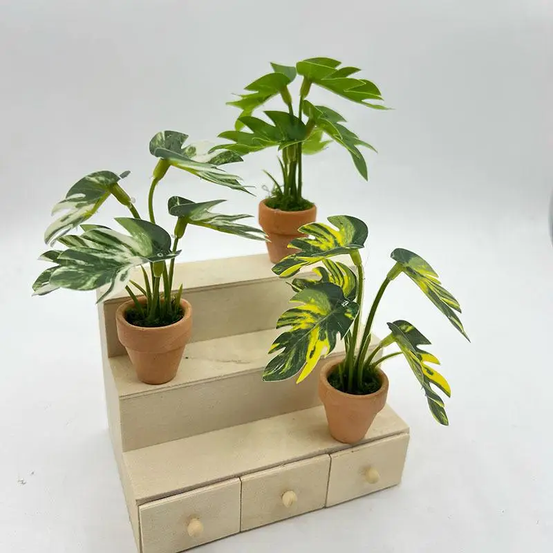 Potted Plants 1Pcs Home Decoration Mini Taro Turtle Back Green Dollhouse Scandinavian Style Model Photography