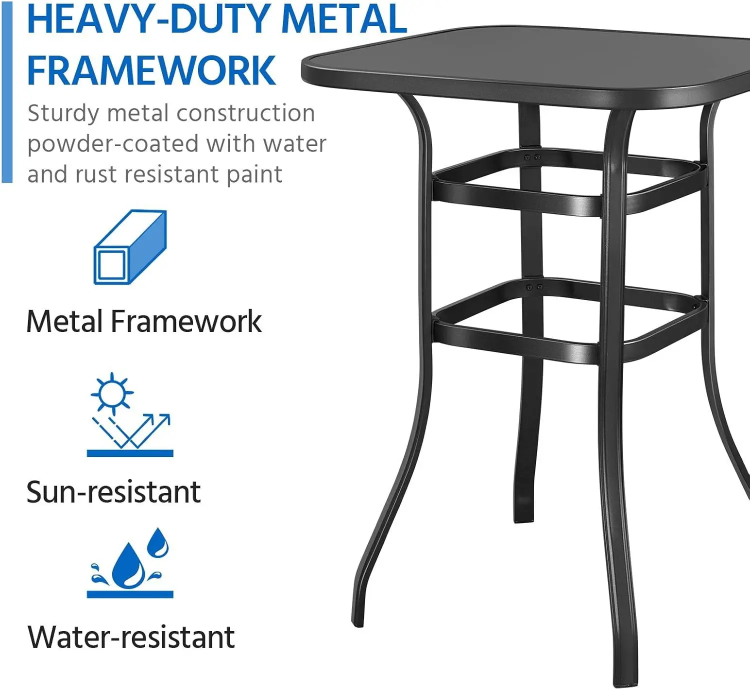 Table d'extérieur haut de gamme, bistrot carré, table d'appoint en verre pour balcon, pub recommandé, Paito Lawn Garden, en effet, 40.5