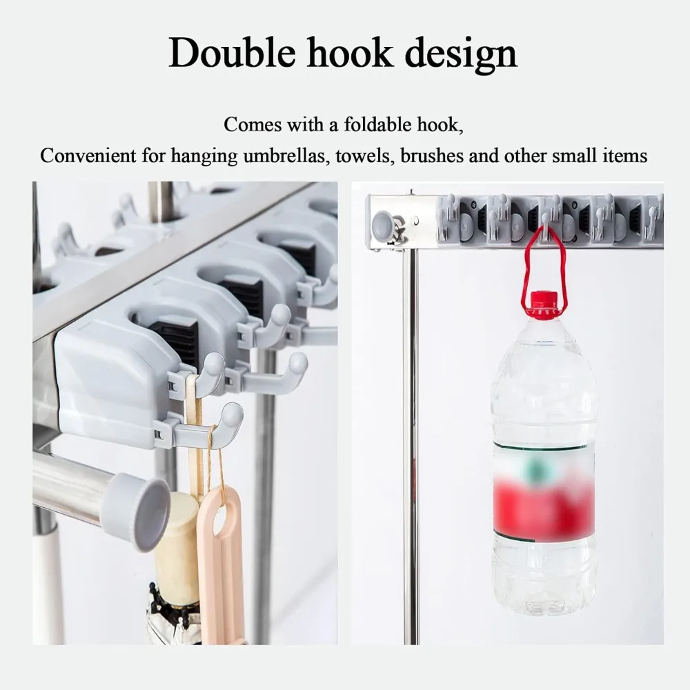 حامل ممسحة مكنسة قائم على الأرض مع تخزين عربة أدوات التنظيف ورف تصريف الممسحة المبللة لتنظيم أدوات الحدائق