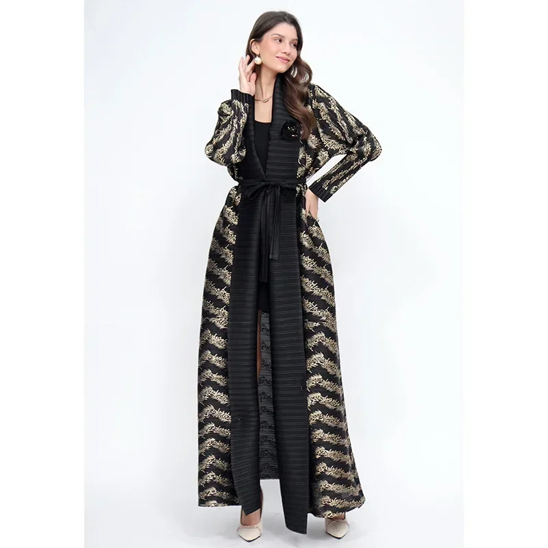 SMVP Pleated Women Robe Lapel Long Sleeve Vintage Printed Tie Cardigan Design Large Size Female Robe 2025 Spring and Autumn New