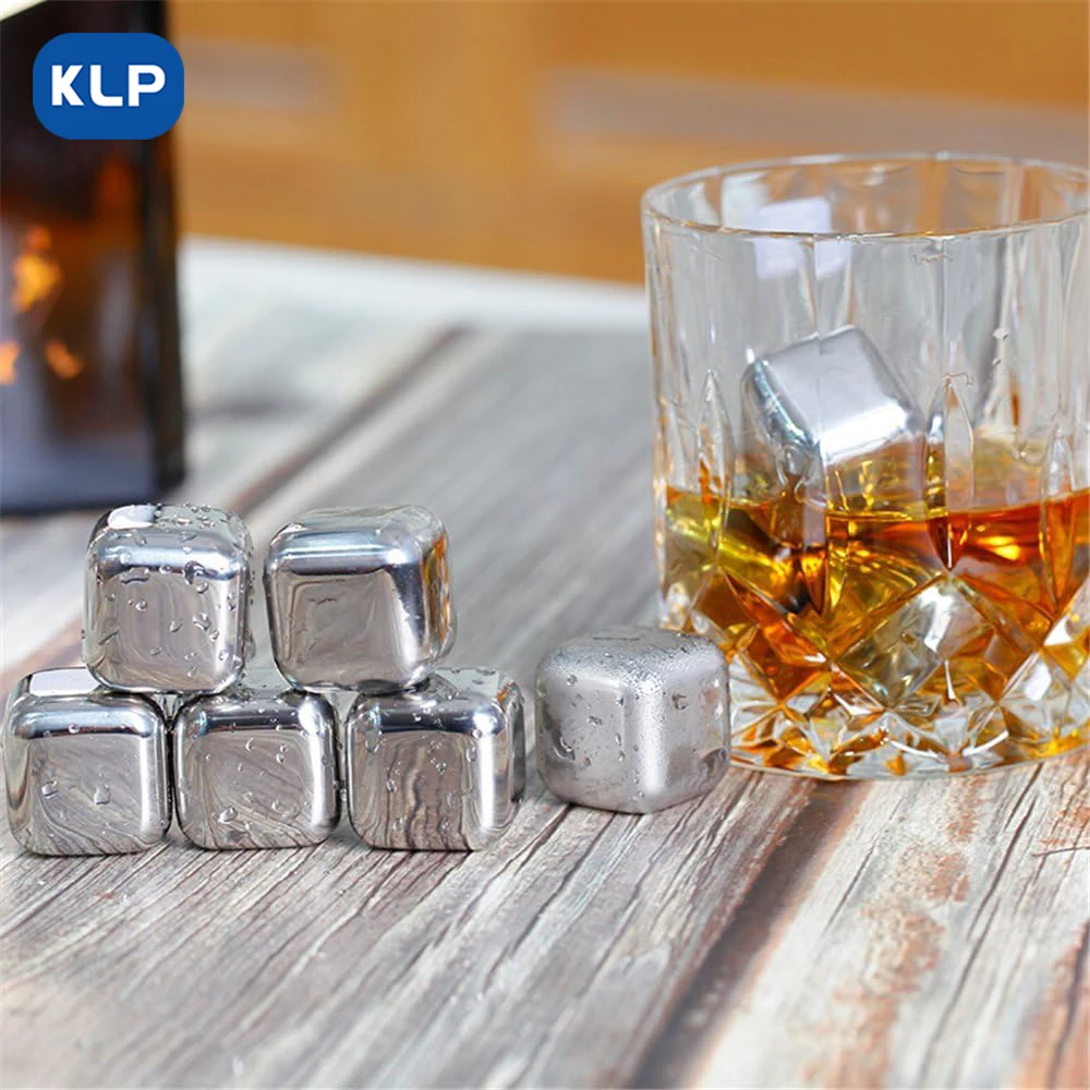 KLP Stainless steel ice cubes, reusable whiskey rocks for cooling drinks, wine, beer and other beverages