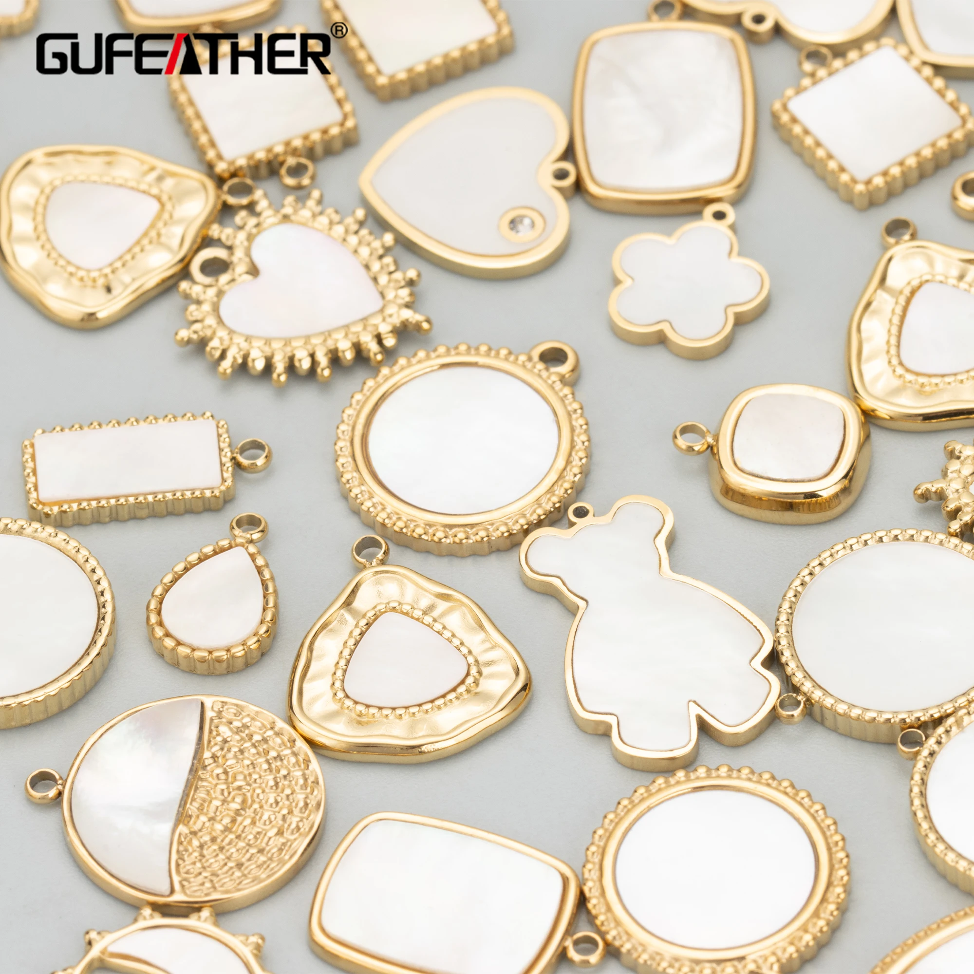 GUFEATHER-Accessoires de bijouterie, 1 pièce/lot,MC60, acier inoxydable SION L, sans dégrad, coquille naturelle, breloques, fabrication de bijoux,