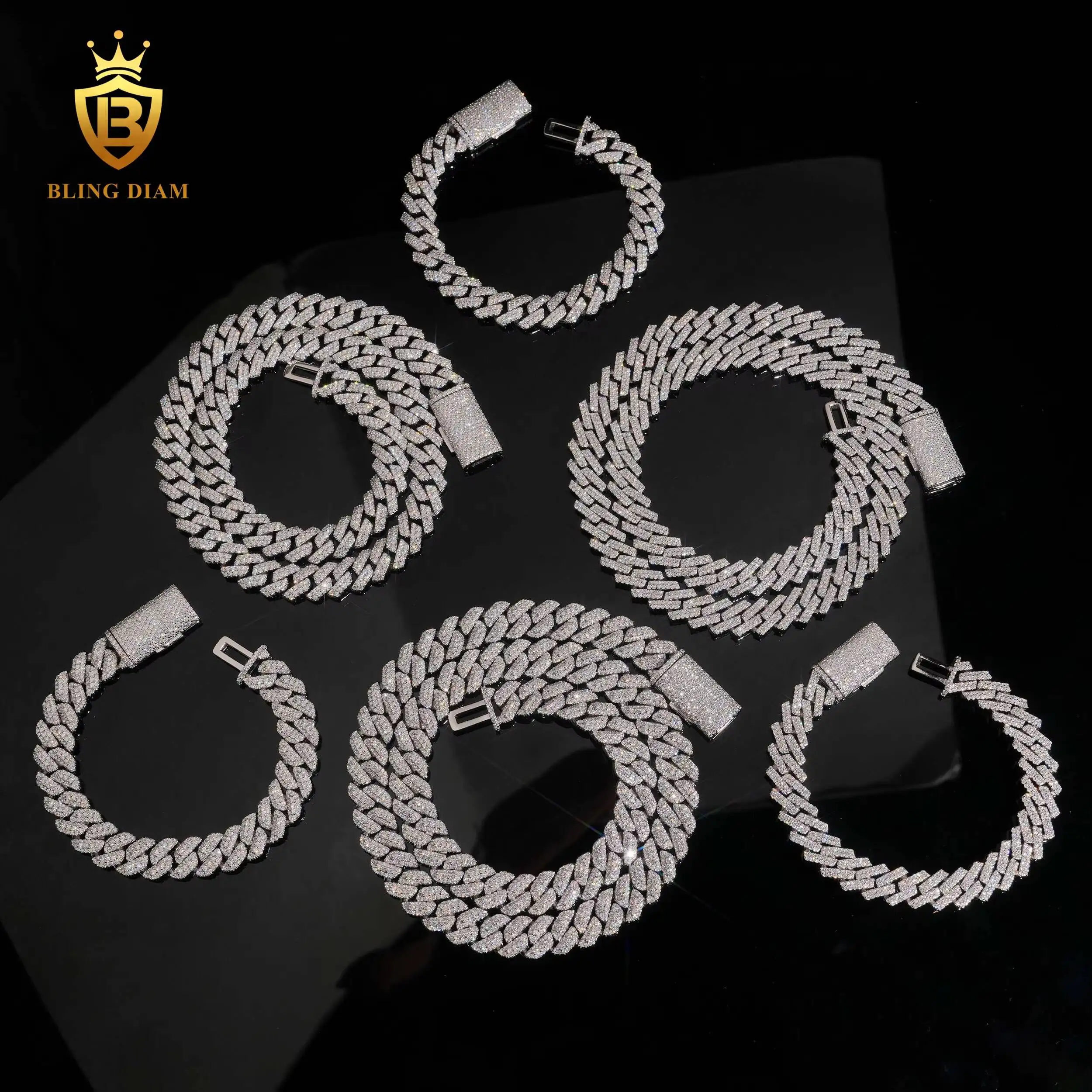 Fashion 8mm 10mm Miami 925 Silver Moissanite Diamonds Cuban Chain Iced Out Moissanite Cuban Link Pass Diamond Test Vvs Moissanit