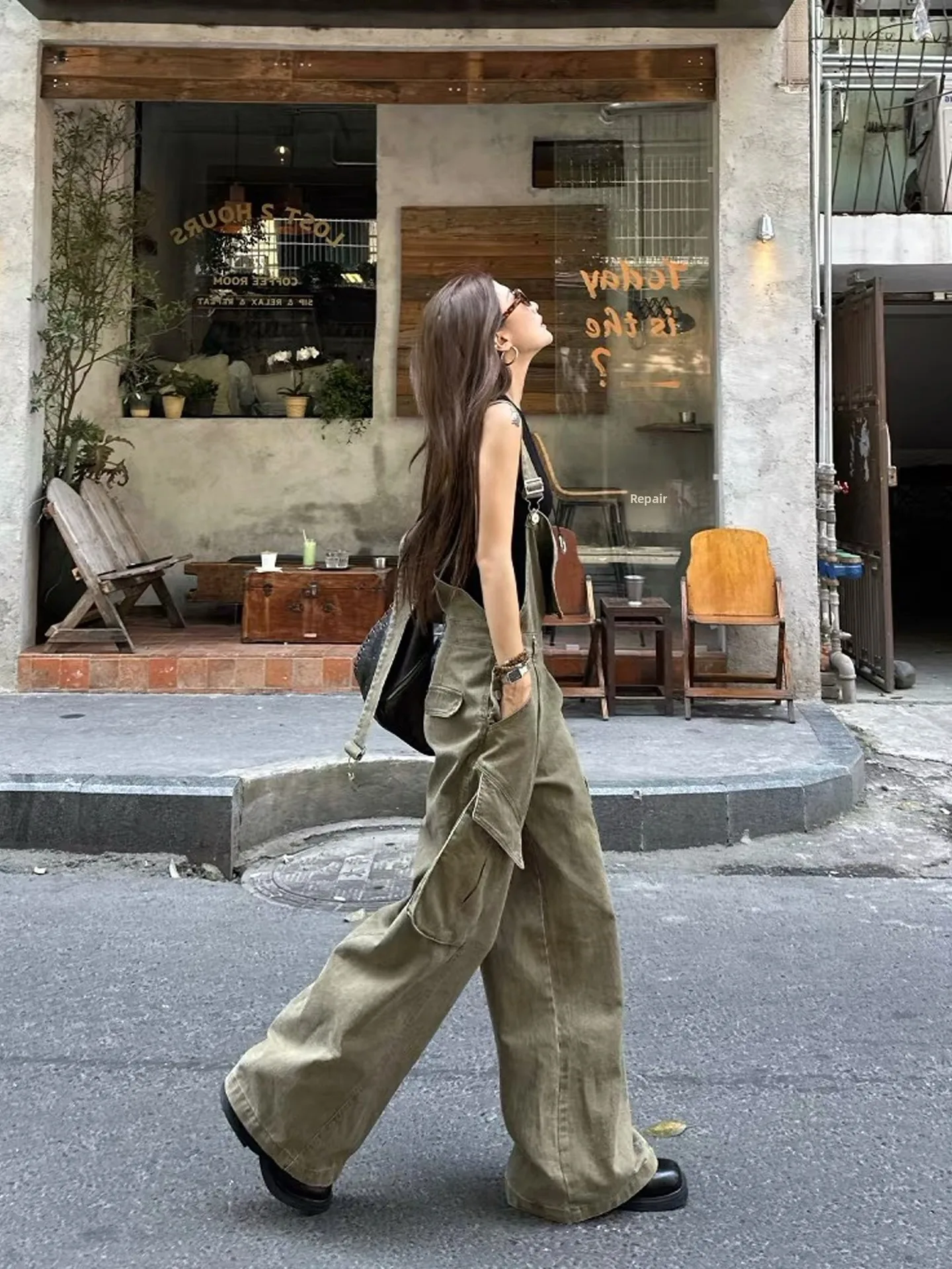 عارضة عالية الخصر وزرة الدنيم المرأة فضفاضة تناسب مستقيم الساق عمال Sle ربيع الخريف جديد وصول خمر نظرة