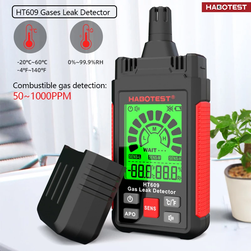 

50-1000PPM Combustible Gases Detector Multi-functional Natural Gas Leak Detector Quick Response Detect Trichromatic Backlight