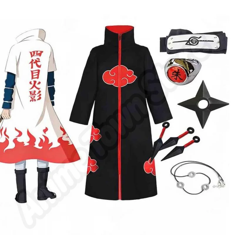 

Adult Men Ninja Akatsuki Uchiha Itachi Cosplay Costume Red Cloud Cloak Robe Headband Set Halloween Party Wear