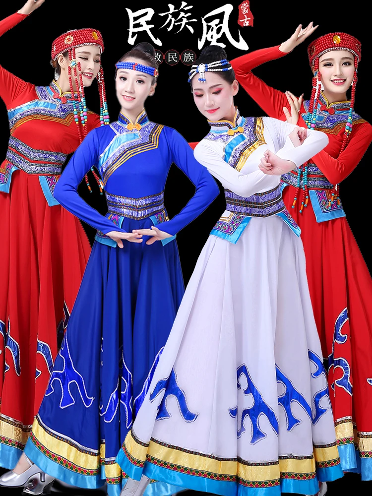 New Mongolian dance performance costume female folk dance dress Inner Mongolia performance Mongolian chopstick dance long skirt