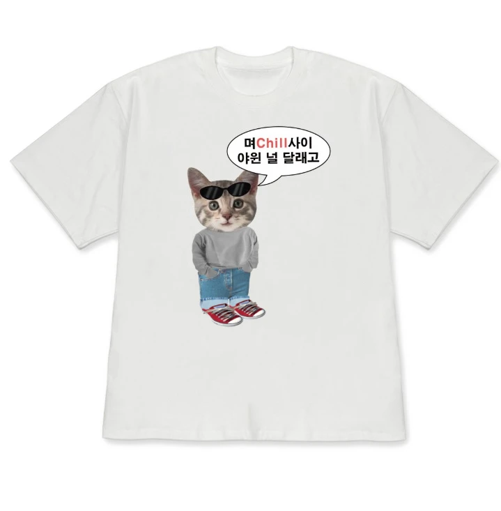 Korean Cool Cat Chill Meme Short-sleeved Printed T-shirt Top Unisex Funny Streetwear Cat Graphic Casual Streetwear for Women Men