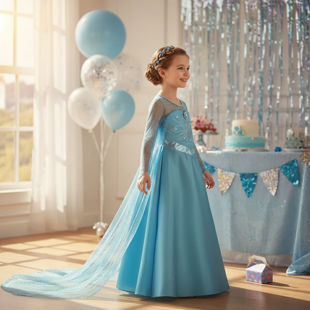 Halloween Kleinkinder Eiskönigin Prinzessinnenkleid mit passendem transparentem Umhang und Kristall-Juwelen-Akzenten für Geburtstag, Karneval und Kostümveranstaltungen