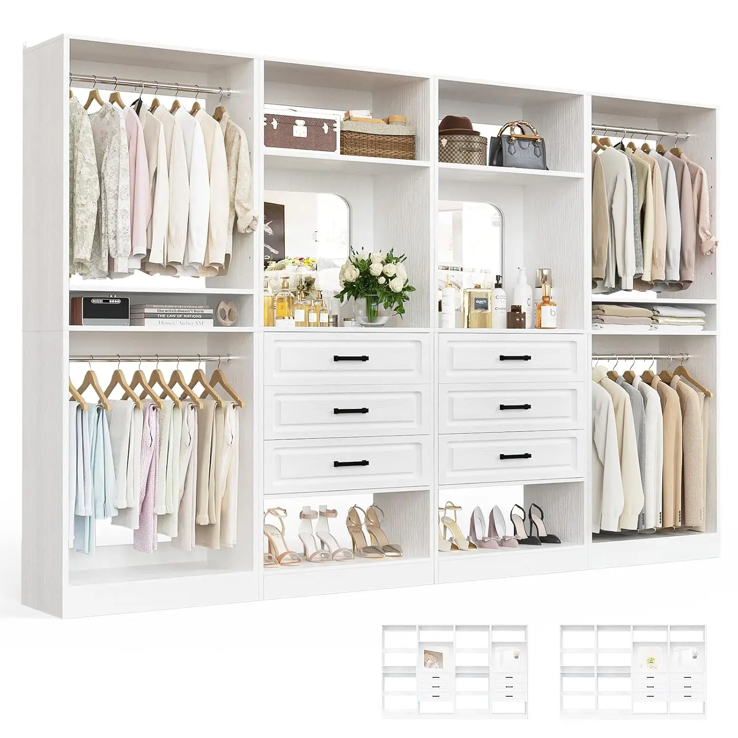 White Closet System with Drawers & Mirrors, 100