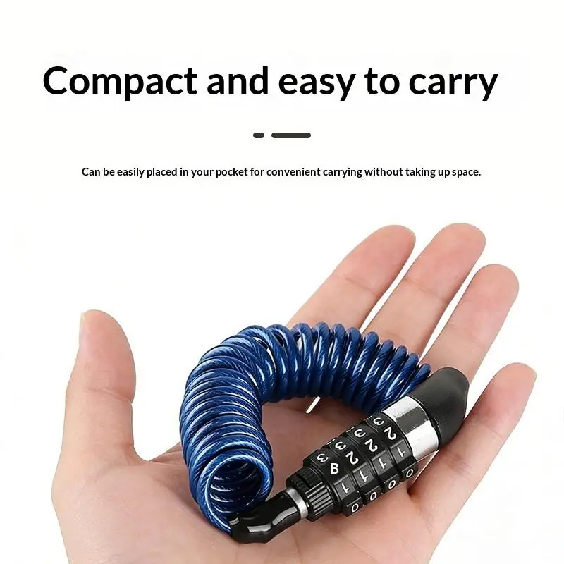 New Motorcycle Bicycle Anti-Theft Chain 4-Digit Password Combination Helmet Lock Safety Portable Cable Lock Durable Wire Rope