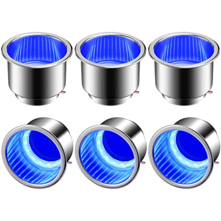 

6 Pcs LED Cup Holder Marine Drink Holder Stainless Steel Cup Holders Insert with Drain for Boat Yacht Car Camper Truck RV