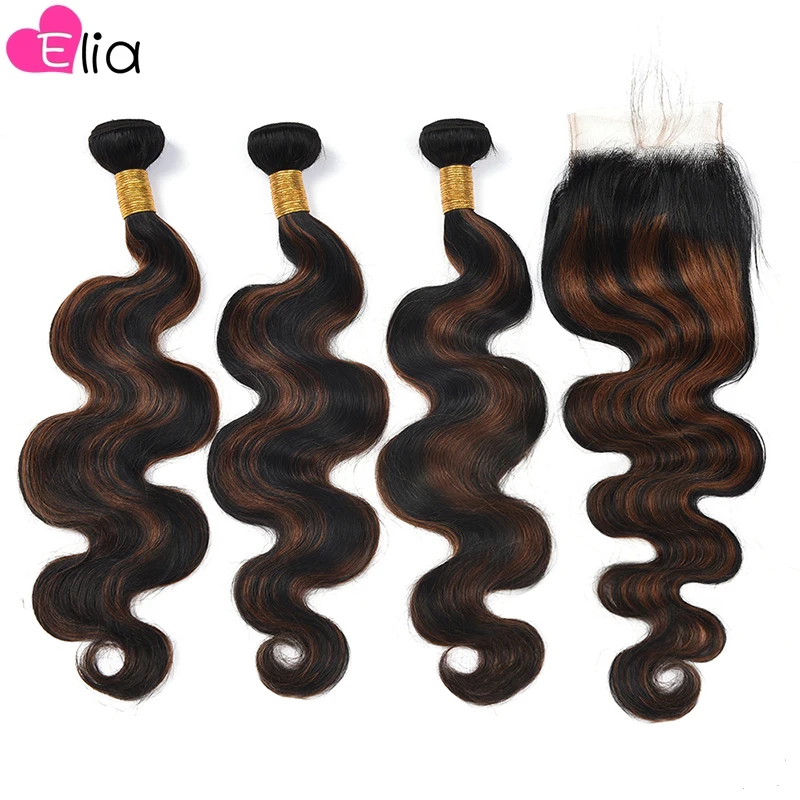 Hair Bundle With Closure Pre-Colored Bundle Pack Pre-Colored Closure Virgin Hair Weave 4 Bundle With Closure Salon Closure