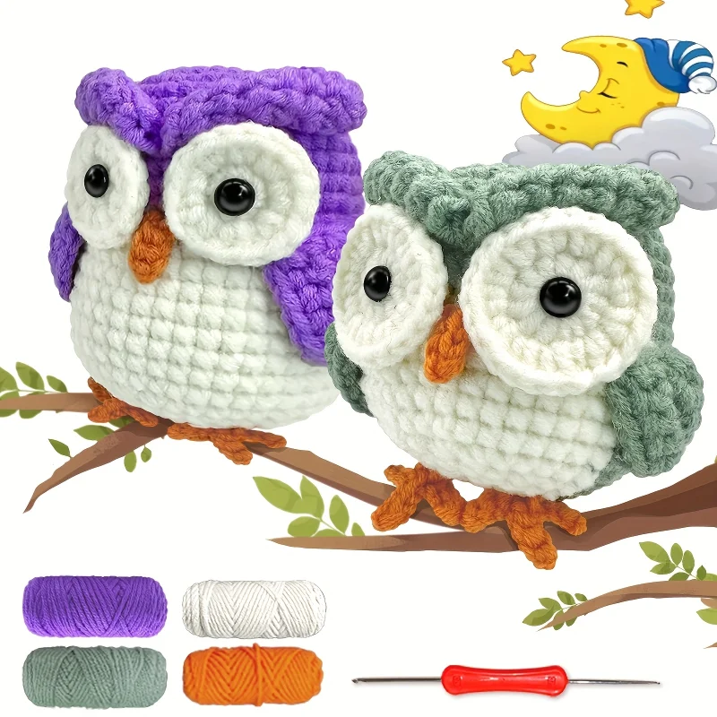 DIY Crochet Animal Kit With Hand Knitting Yarn Needles Plush Doll Easy for Starter Includes Unfinished Material Package