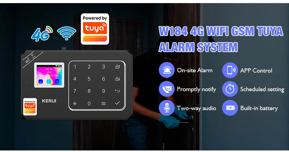 KERUI Smart Home 4G GSM Drahtloses Alarmsicherheitssystem Kompatibel mit Tuya PIR Bewegungssensor 433MHZ für Villa Geschäft Lager – Detail 2