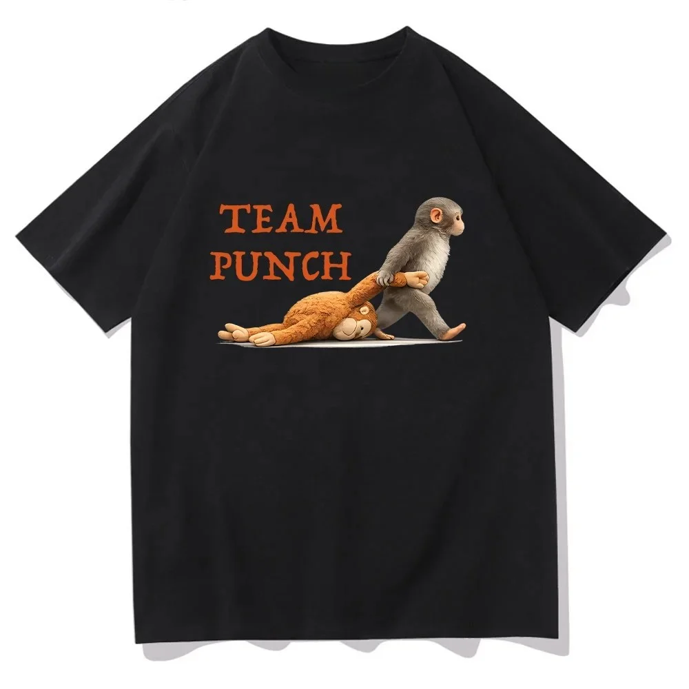 Monkey Punch Graphic Women T Shirts Baby Monkey Holding Plush Toy Clothing Animal Lover Gift Tee Cute Cozy Unisex T-shirts Y2K
