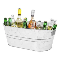 Galvanized Beverage Tub Beer Champagne Cocktail Cooler Large Long Galvanized Oval Tub for Home Swim Pool Party Home Parties
