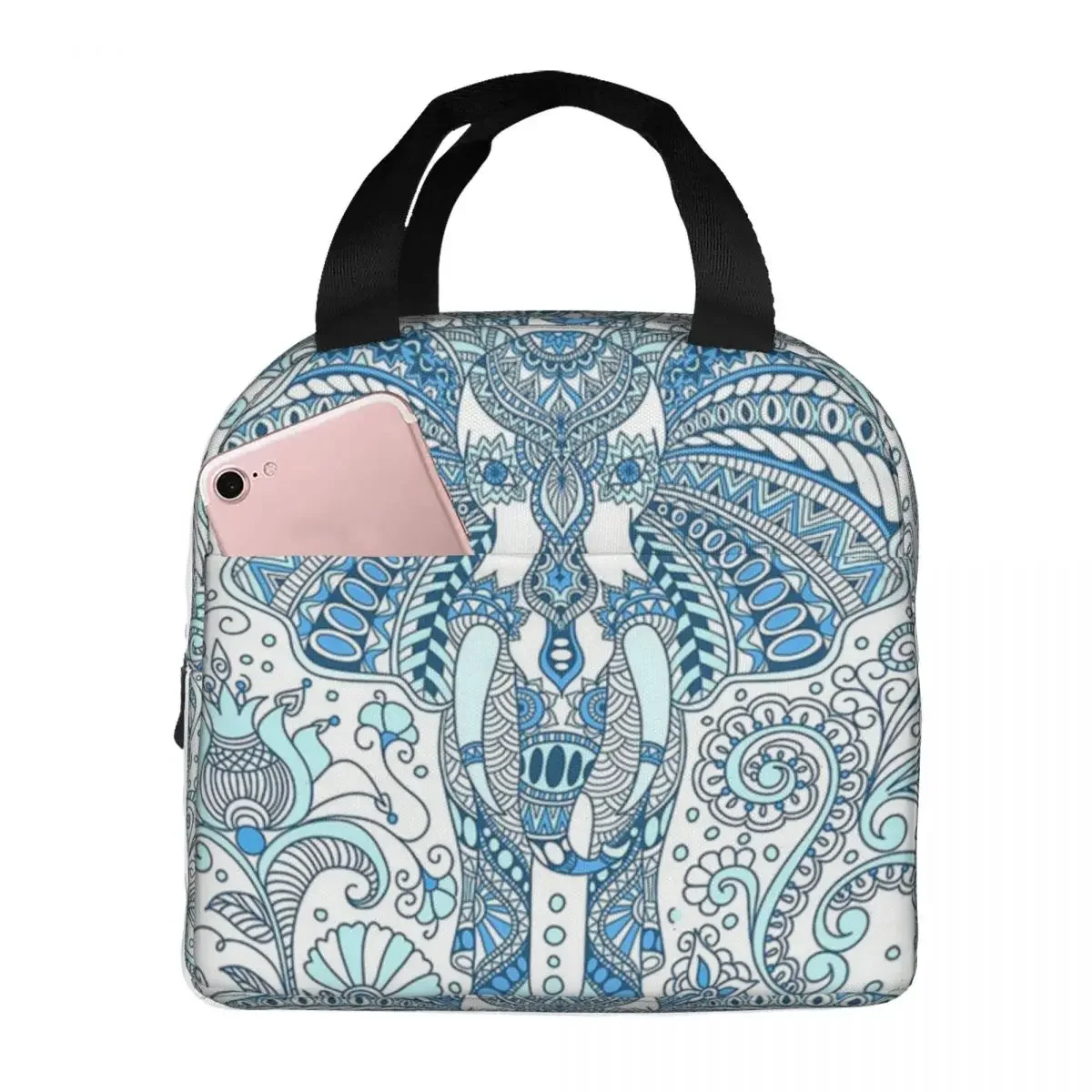 

Indian Elephant Mandala Lunch Bags Waterproof Insulated Oxford Cooler Bohemian Boho Thermal Cold Food Picnic Tote for Women Kids