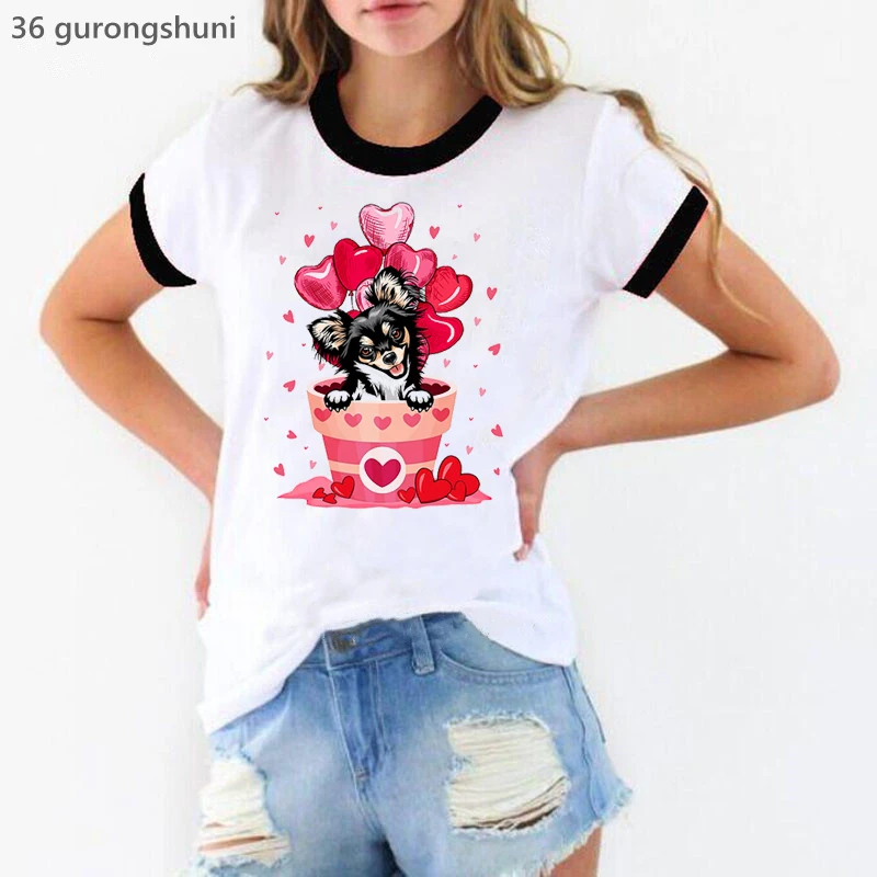 

Kawaii Chihuahua/Dachshund/Corgi Animal Print Tshirt Women Clothes 2025 Funny White T Shirt Femme Valentines Day T-Shirt Female