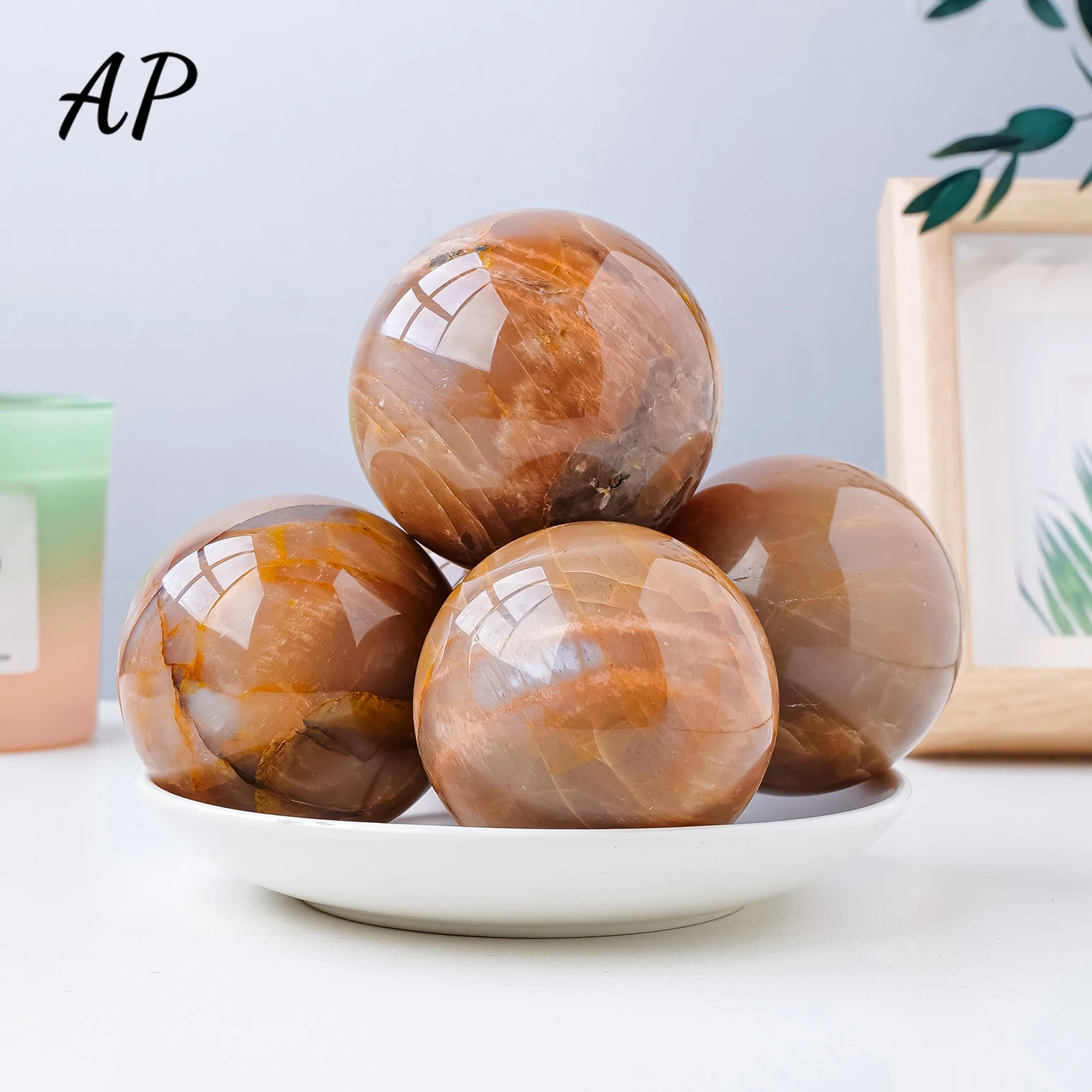 

1pc Natural Orange Moonlight sphere healing energy Crystal Ball Moonlight gem Home decoration