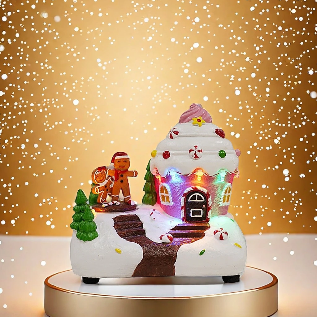 新しいクリスマスオルゴール新しい発光樹脂スノーハウス形の飾りクリエイティブ装飾クリスマスギフト