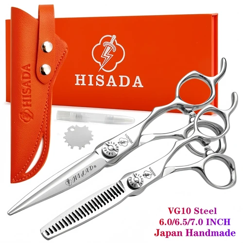 Tijeras para el cabello HISADA, tijeras profesionales para barbería, 6,0/6,5/7,0 pulgadas, material VG10, tijeras CNC gsc, juego de herramientas de peluquería