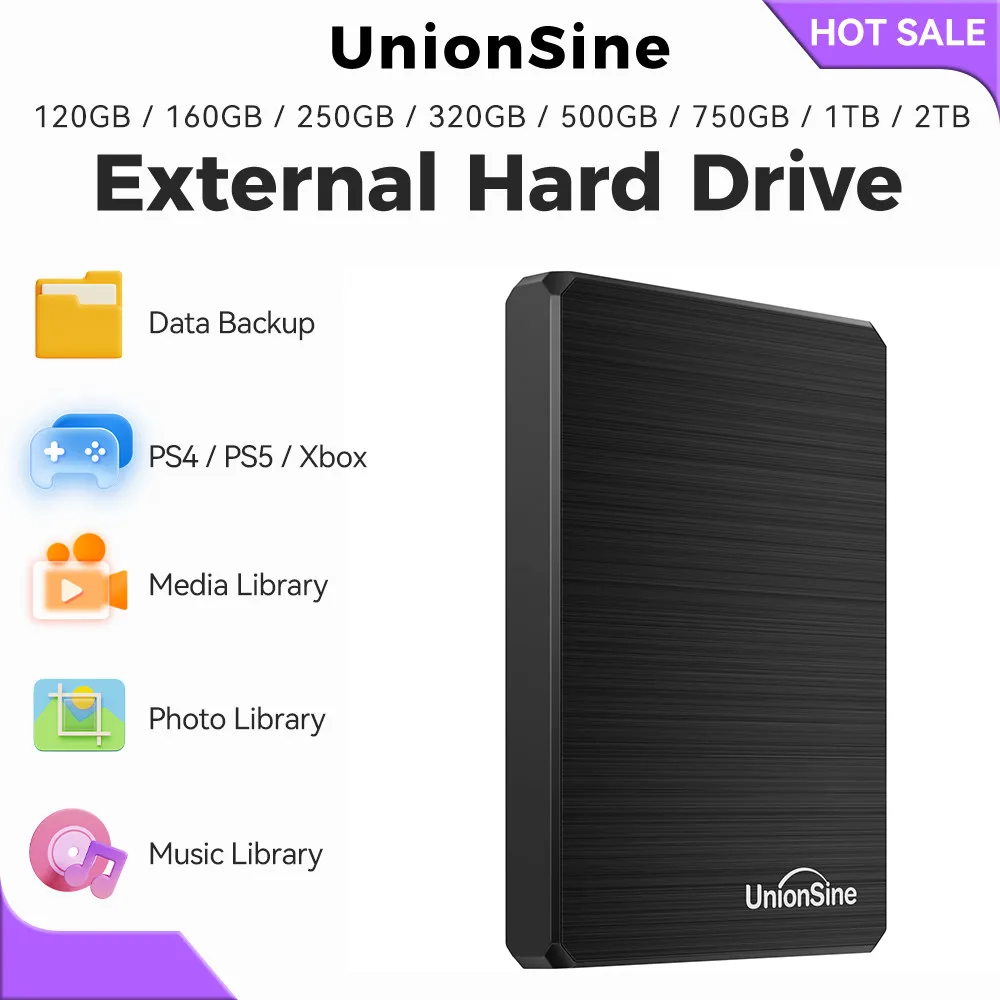 Unidad de disco duro externa portátil UnionSine de 2,5 pulgadas, disco duro de 500gb/750gb/1tb/2tb, USB 3,0, HDD de alta velocidad para escritorio, portátil, Mac, PS4/PS5