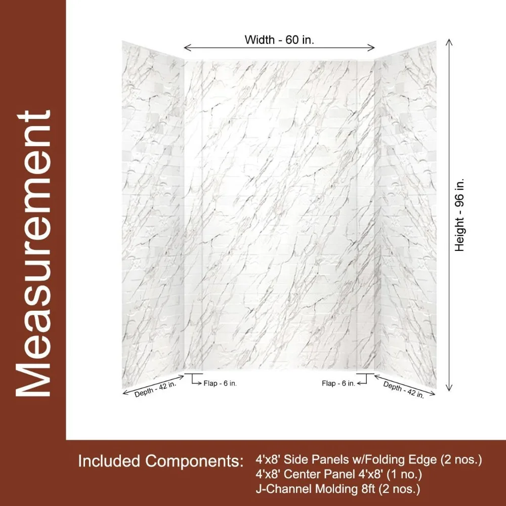 Shower Walls & Surrounds Versa Tile - Tub and Shower Wall Panels Surround (Covers/ 96 sq. ft.), Marble, 1 Piece Shower Parts