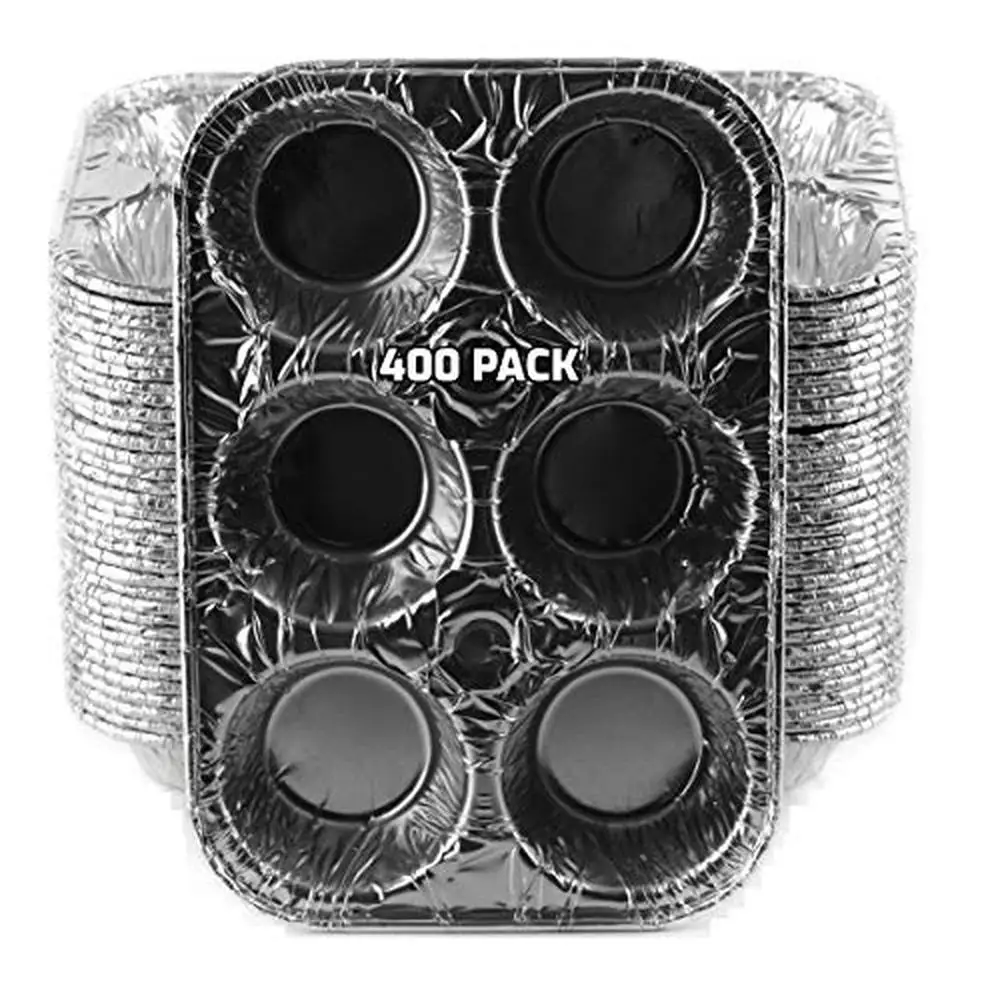 400 Pack Strong Durable Aluminum 6-Cup Muffin Pan Reusable Recyclable Tin Baking Flexible Bottom Easy Release Even Heating High