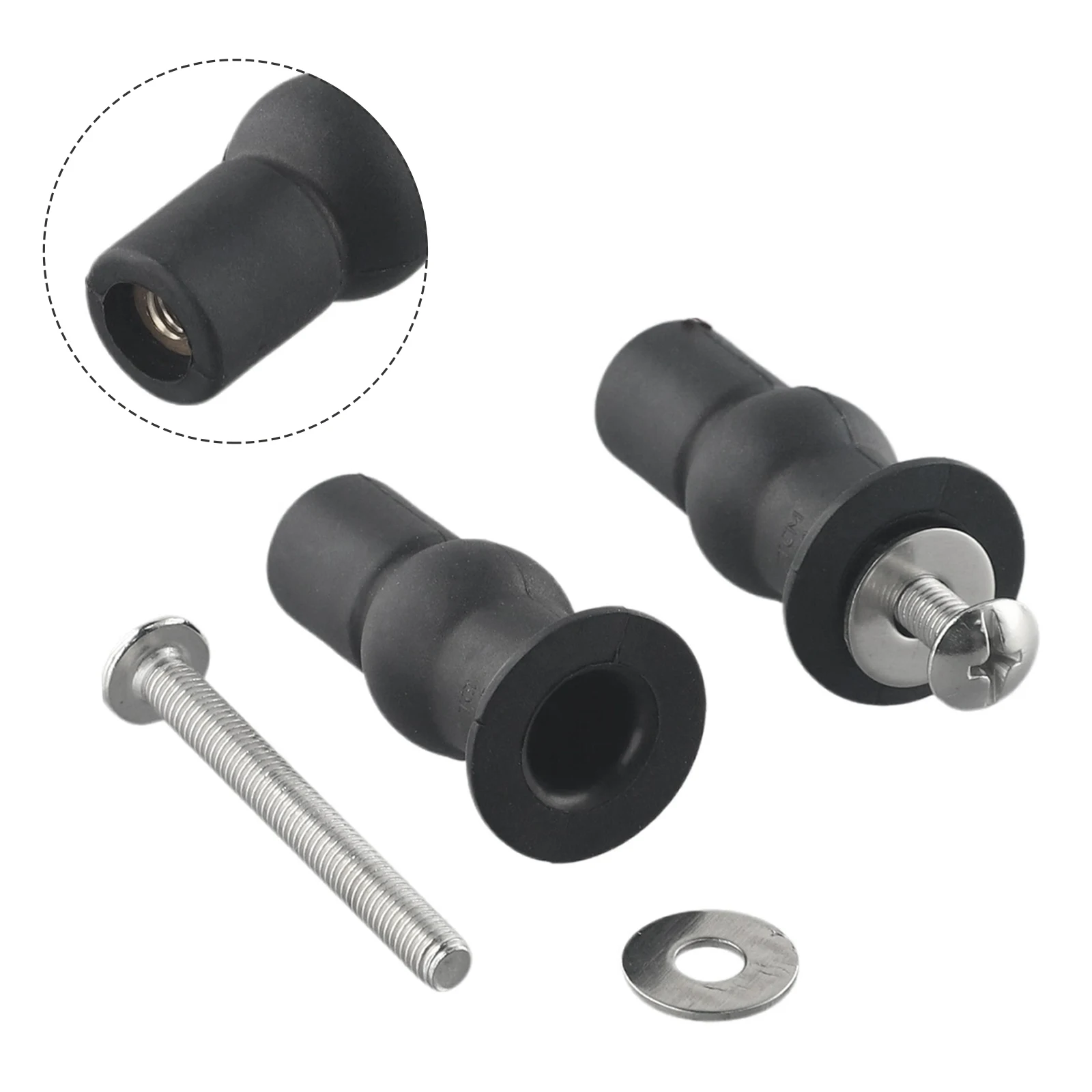 Durable High Quality Practical Expanding Screw Toilet Seat Repair Replacement Rubber Stainless Steel 2pcs Black