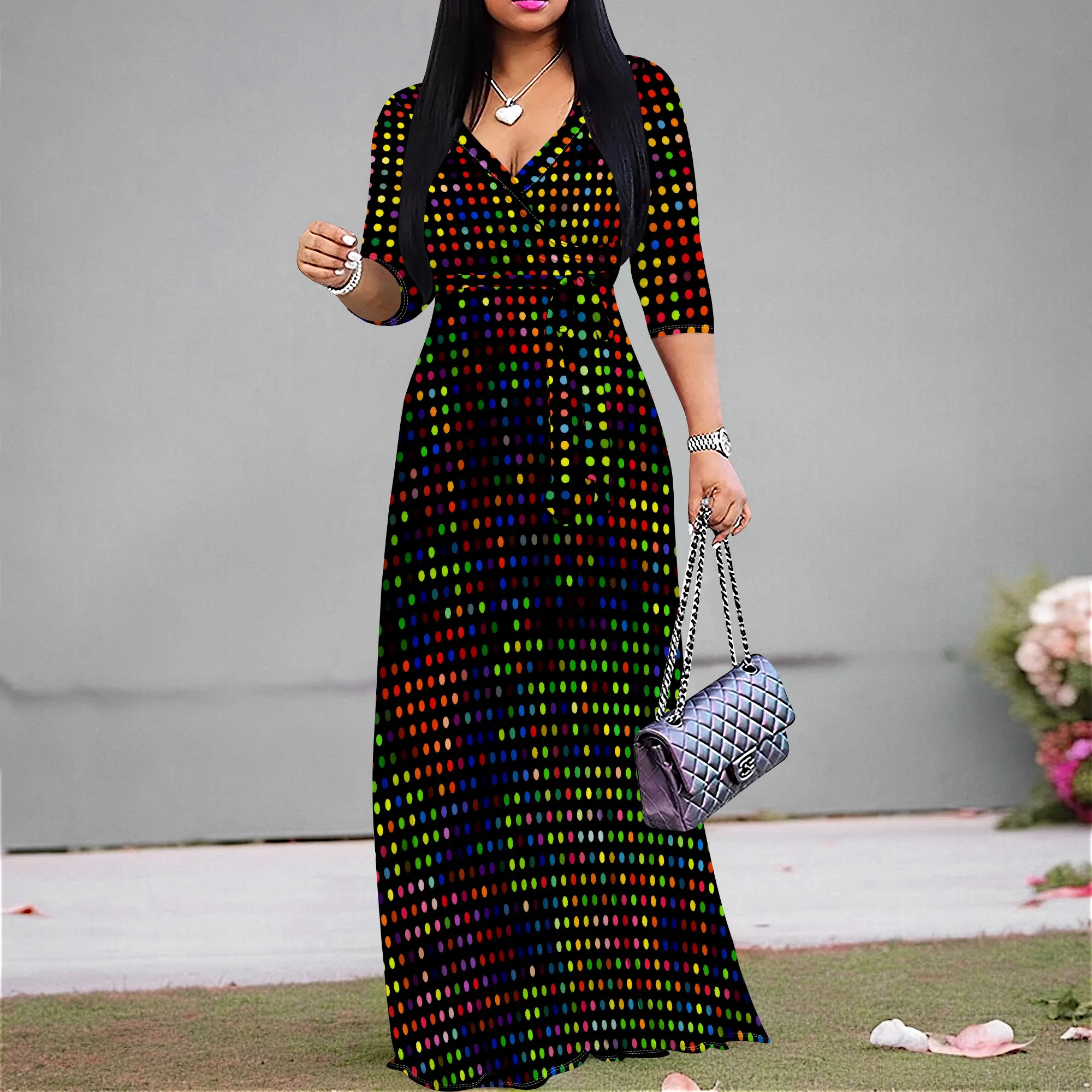 

Women's Galaxy Print Off Shoulder Maxi Dress, High Slit Bodycon Party Gown, Plus Size XS-3XL, New Year & Christmas Evening Dress