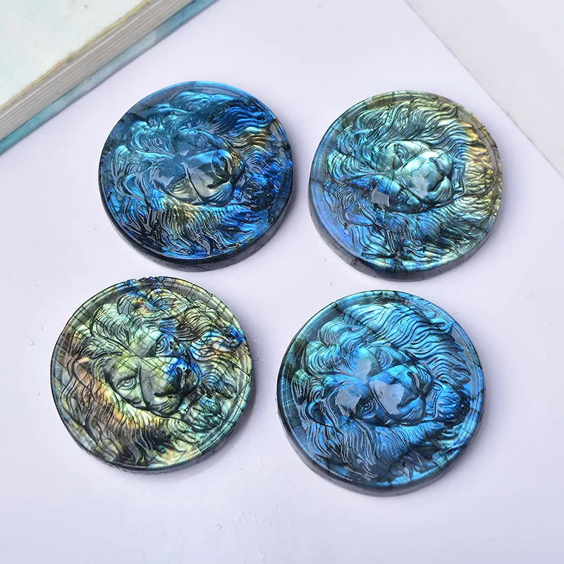 Labradorite Large Lion Head Ornament DIY Pendant Crystals Home Decor Decorations Witchcraft Aquarium Room Crystal Decoration