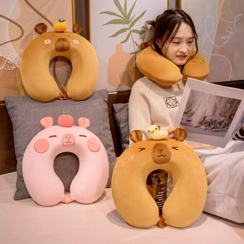 Cartoon Capybara Travel Neck Pillow Memory Cotton U-Shape Head Rest Neck Pillow Neck Protection Nap Pillow Soft Airplane Pillow