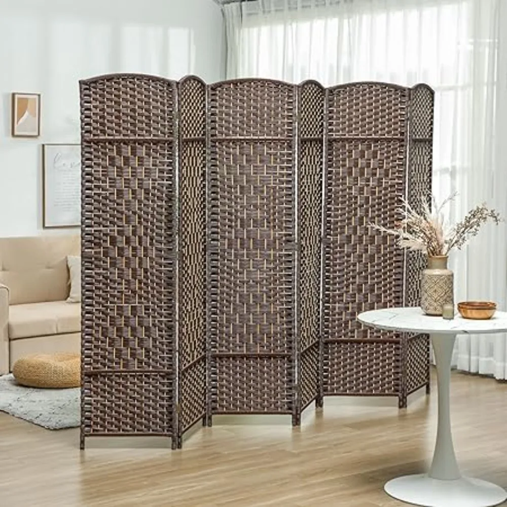 6 Panel Room Divider, 6' Tall Folding Privacy Screen, Hand-Woven Freestanding Wall Partition for Home Office