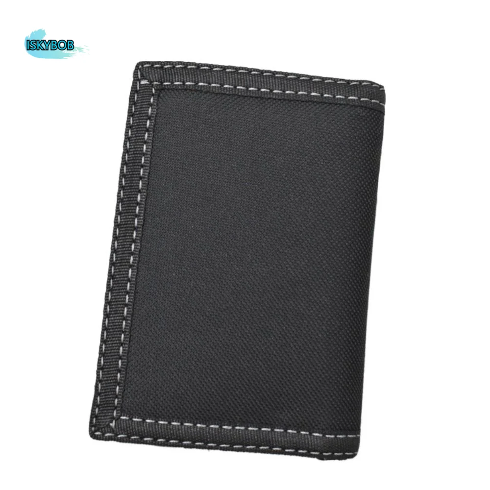 

Black Men's Short Wallet Multi-position Touch Fastener Male Oxford Cloth Purse Contracted Durable 3 Fold Purse Daily Use