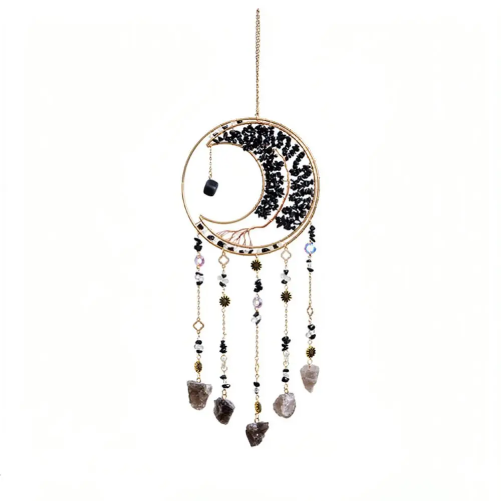 Decorative Black Gravel Tree Of Life Moon Pendant Hanging Ornament For Home Wall Window Balcony Art Decor
