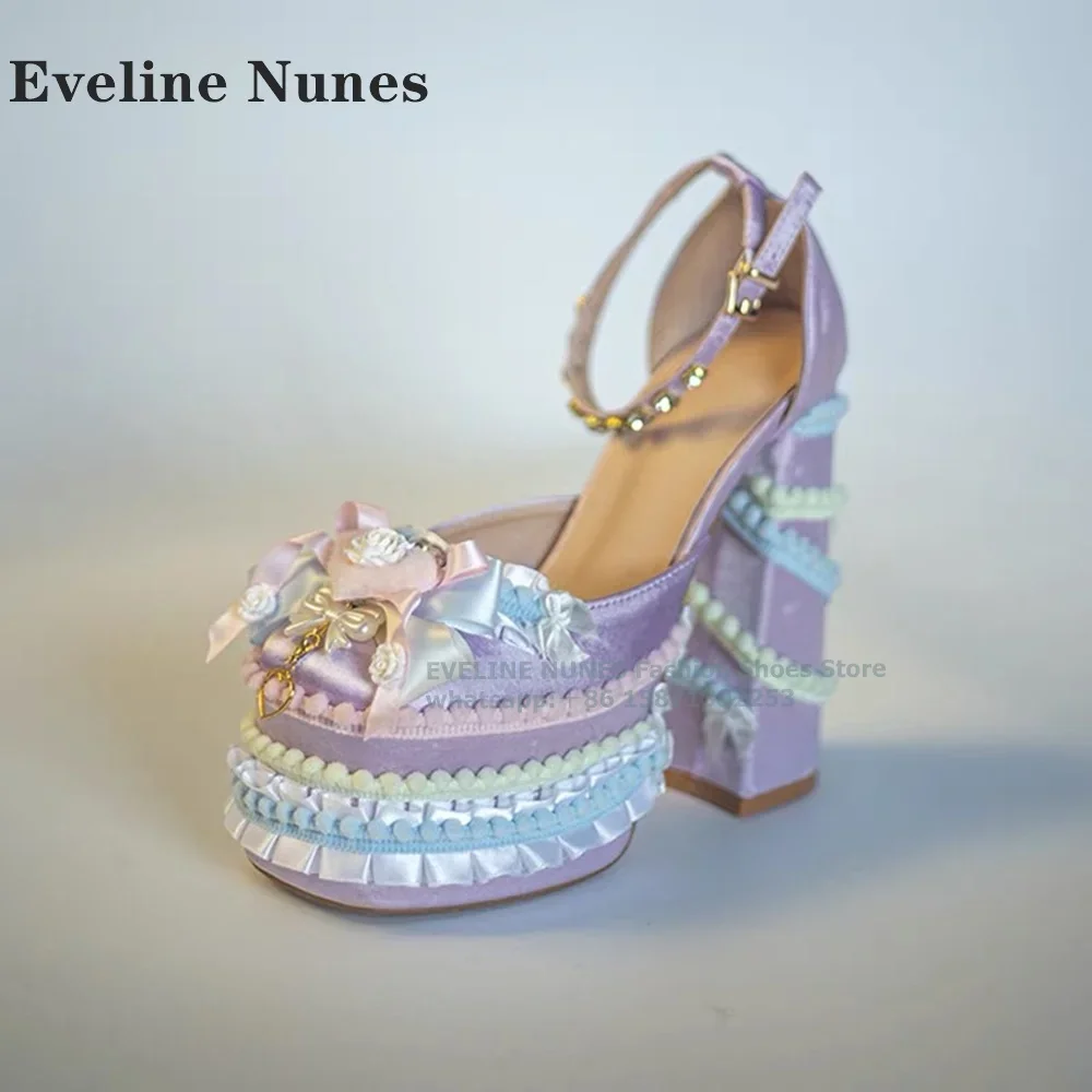 Platform Rhinestone Buckle Strap Lolita Pumps Round Toe Height Increasing Shallow Flower Ruffles Women Mary Janes 2024 Newest view 4