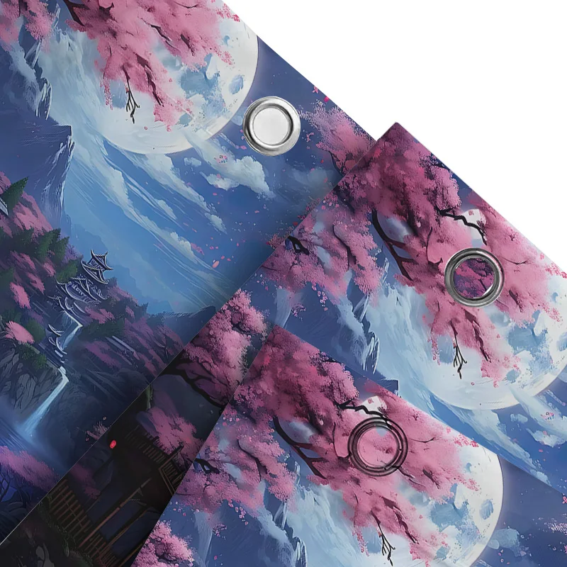 ‌ أزهار الكرز اليابانية الساحرة ليلة القمر الكامل ‌ ‌ يفتن مشهد ستارة دش مقاومة للماء ديكور الحمام