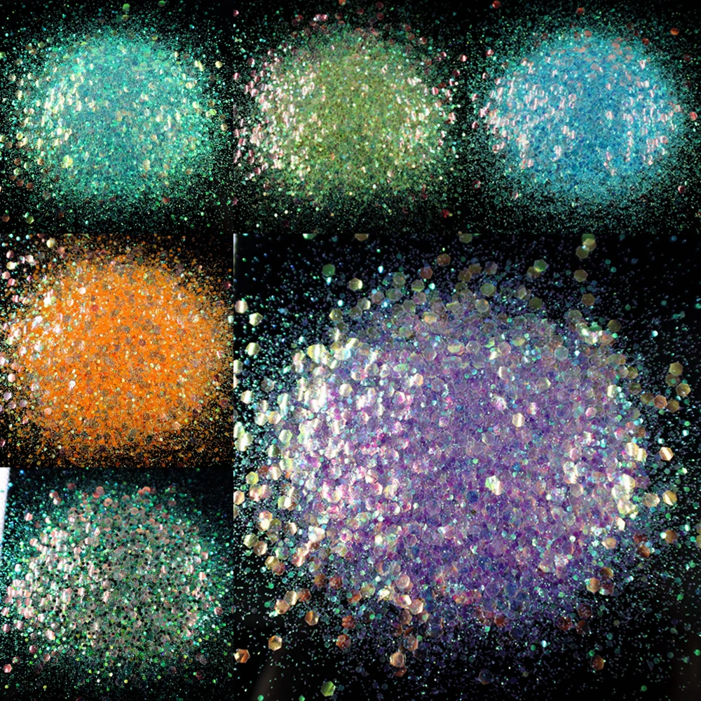 

Sparkly Hexagon Iridescent Mermaid Nail Art Glitter Mix Size Holographic Sequins Chunky Flakes Manicure Decor Wholesale 1KG/Bag