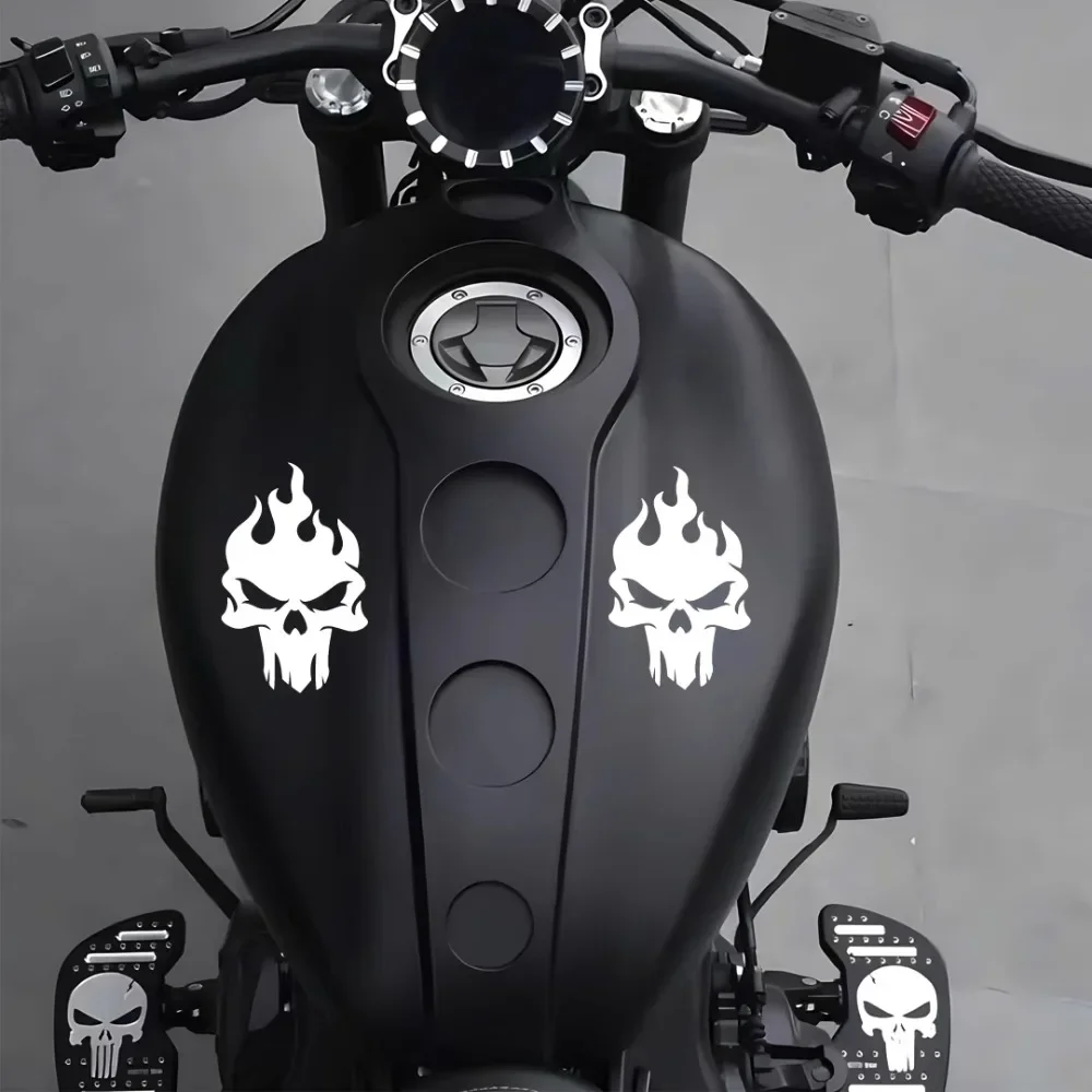 

TF.1Pc Vlam Schedel Motorfiets Stickers Motor Brandstoftank Kuip Spatbord Waterdicht Oliebestendig Vinyl Stickers Cool Skelet De