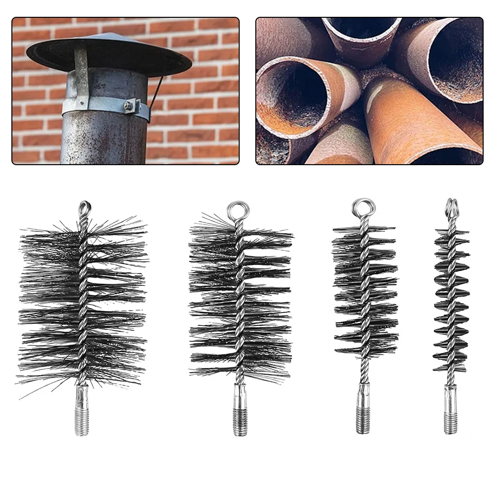 4pcs Chimney Cleaning Brush Round Sweep Steel Wire For M12 Household Fireplace Flue Pipe Rust Rod Hand Tool