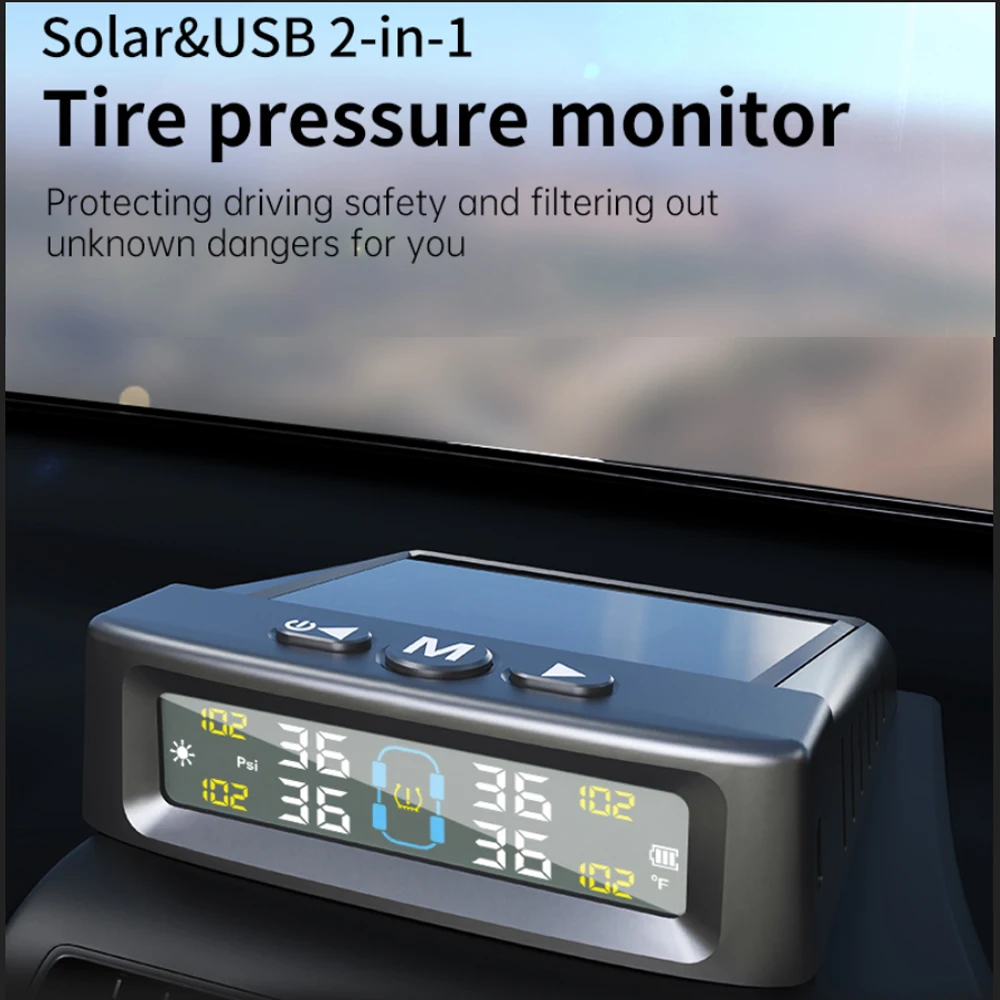 Tire Pressure Monitoring System Auto Security Alarm Systems Solar Automatic Charging Tyre Temperature Monitor Car TPMS 4 Sensors