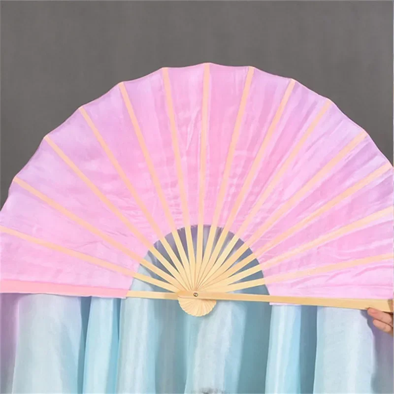 Echte Seide Schleier 1 Paar bunte Yangko tanzen 100% Seide Bambus Schleier Tänzer kurze Fan Farbverlauf Farbe 16 "-34" billig zum Verkauf Magie